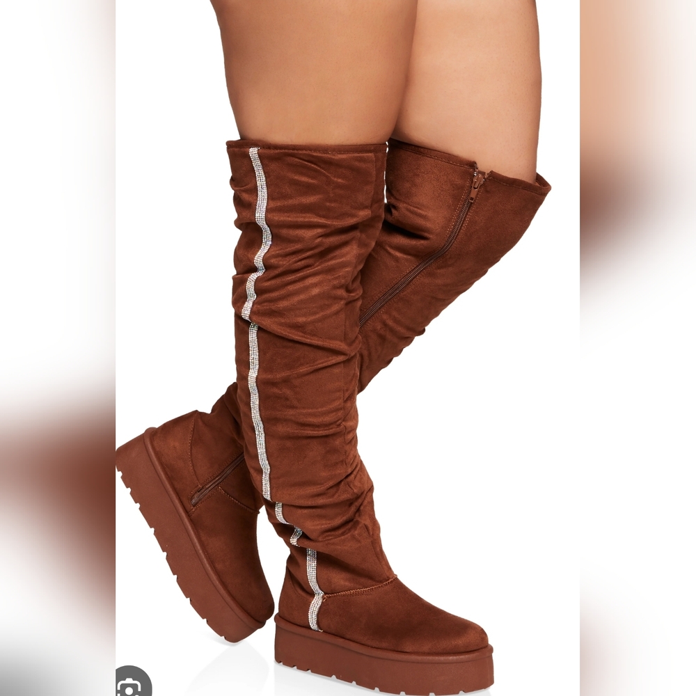 Rouge! Brown Over-the-Knee Boots with Silver Accents